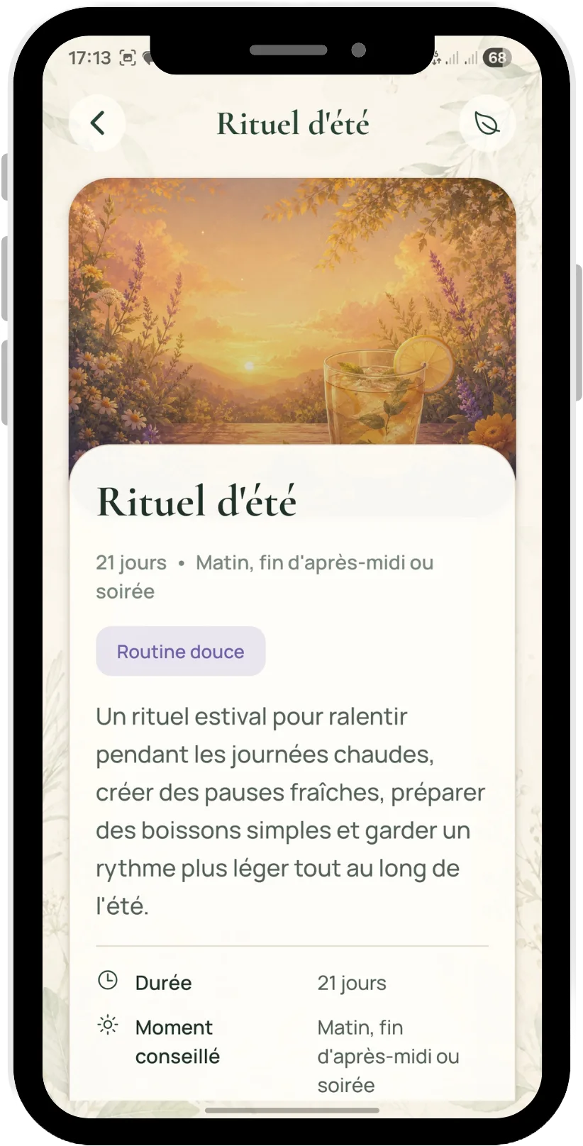 Écran d'un rituel de saison